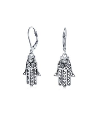 Hamsa Earrings - Oxidized Silver