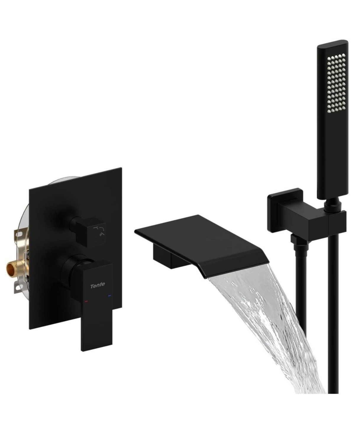 Matte Black Wall Mount Tub Faucet with Hand Shower Kit - Black