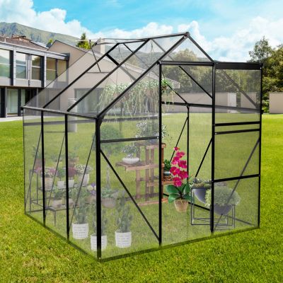 Streamdale 6x6FT Black Polycarbonate Greenhouse with Raised Base and Anchor
