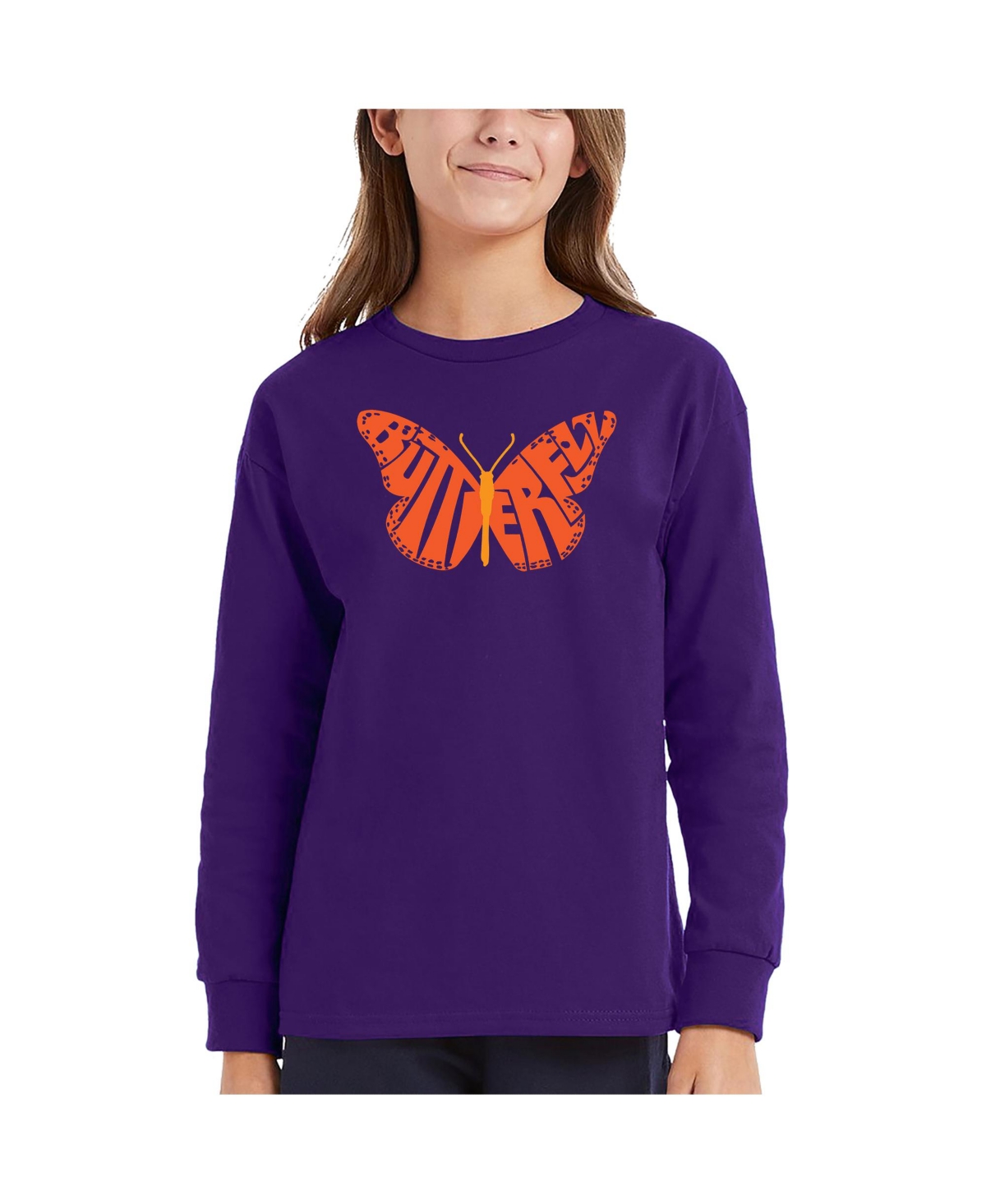 La Pop Art Girls Butterfly Word Art Long Sleeve T-Shirt