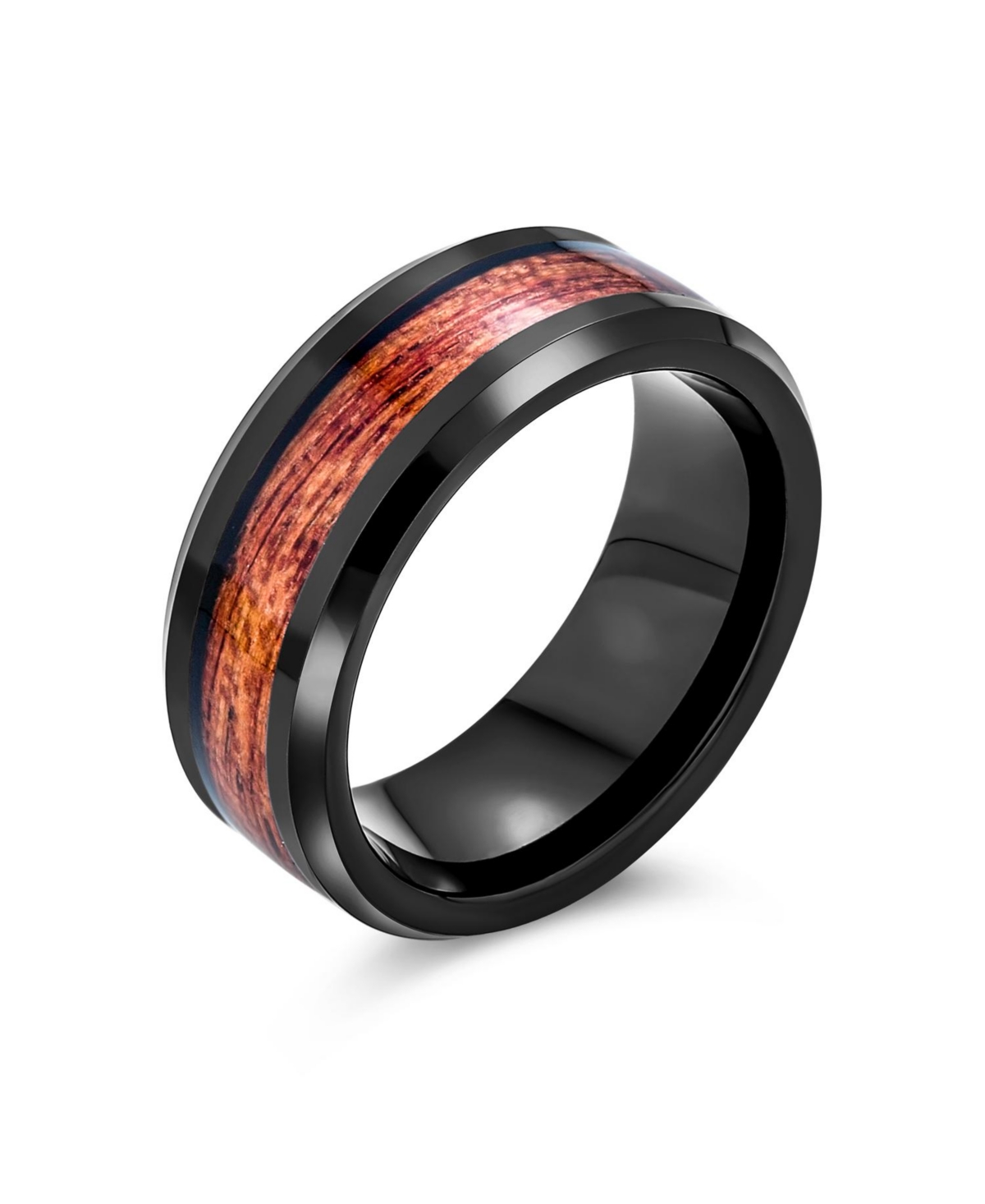 Koa Wood Style Inlay Titanium Wedding Band Rings For Men For Women Comfort Fit 8MM - Black