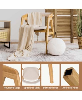 Leisure Bamboo Dining Chair with Curved Back and Anti-slip Foot Pads