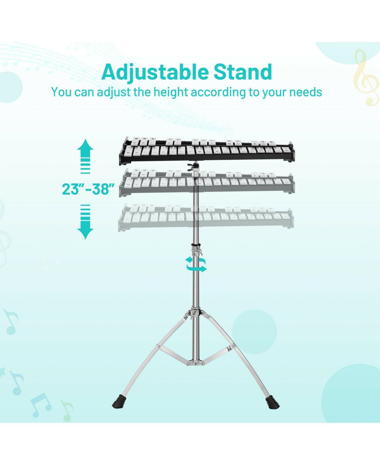32-Note Glockenspiel Xylophone Percussion Bell Kit with Adjustable Stand