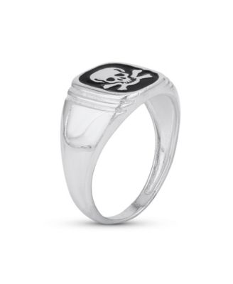 Elegant Statement Classic Flat Black Natural Onyx s Signet Skull Crossbones Ring Sterling Silver