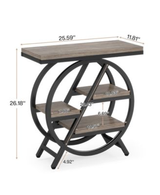 End Table, 3-Tier Narrow Sofa Side Table with Storage for Living Room, Wood End Table with Geometric Metal Frame, Industrial Nightstand and Bedside Table for Bedroom