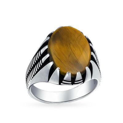 Biker Jewelry Animal Claw Set Large Oval Cabochon Signet Statement Western Ring Oxidized Silver