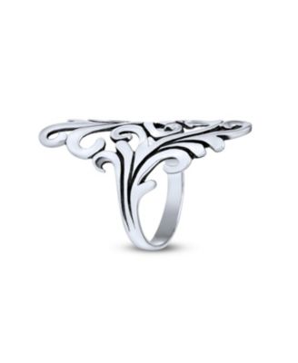 Nature Swirl Leaf Vine Wrap Bypass Full Finger Armor Statement Ring Oxidized Sterling Silver