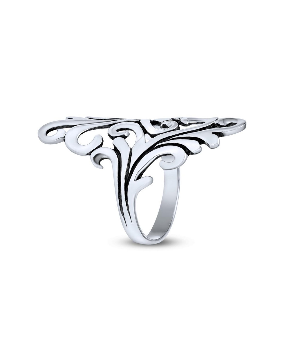 Bling Jewelry Nature Swirl Leaf Vine Wrap Bypass Full Finger Armor Statement Ring Oxidized Sterling Silver