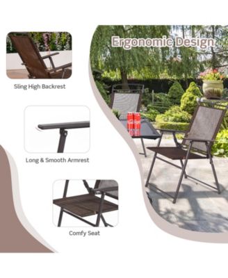 Set of 4 Patio Folding Sling Chairs Steel Camping Deck