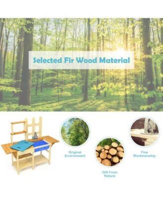 Kid's Outdoor Wooden Pretend Cook Kitchen Playset Toy