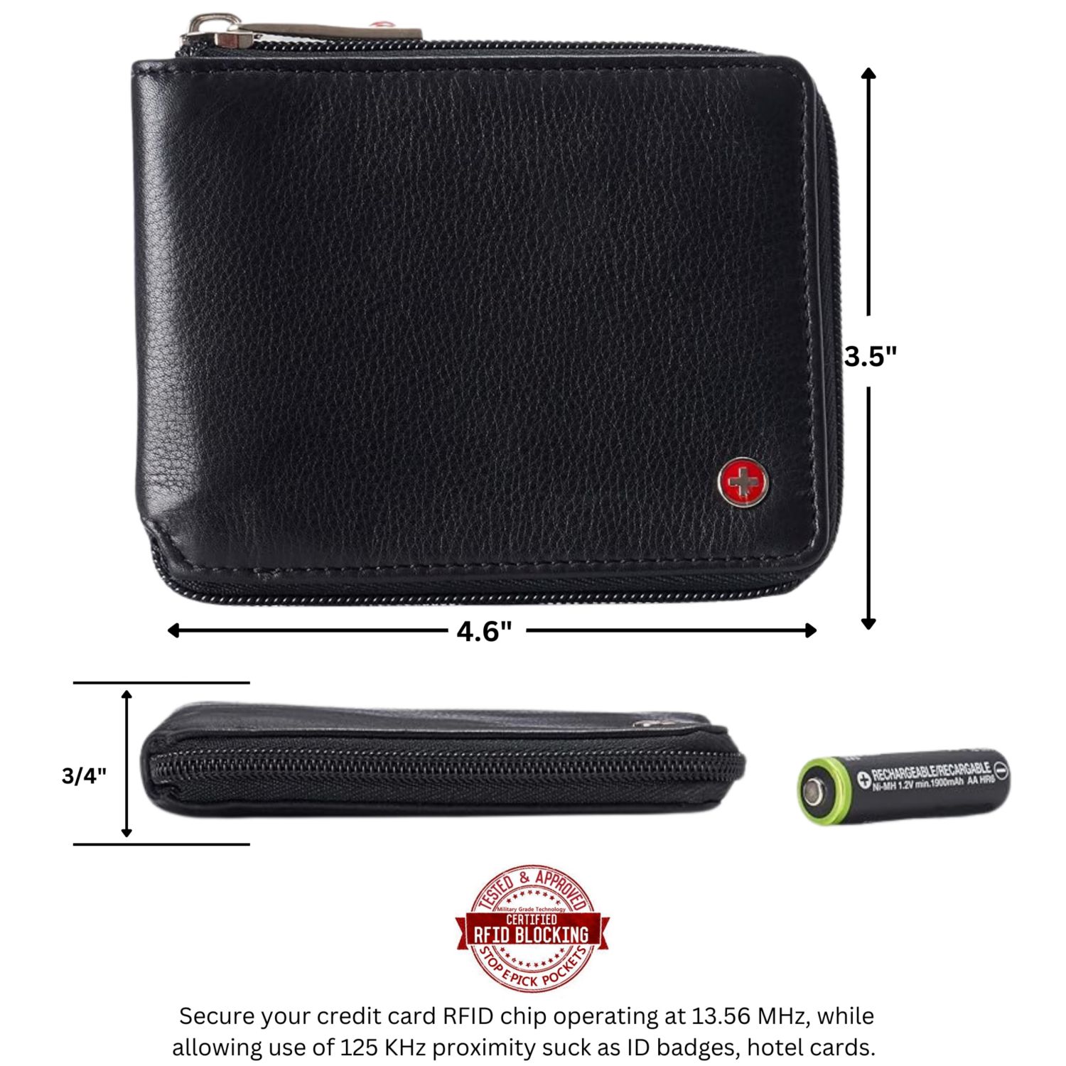 Men's Logan Zipper Bifold Wallet | All-Around Zip Closure | 13 Card Slots 2 Bill Sections | RFID Protected Premium Leather | Gift Box