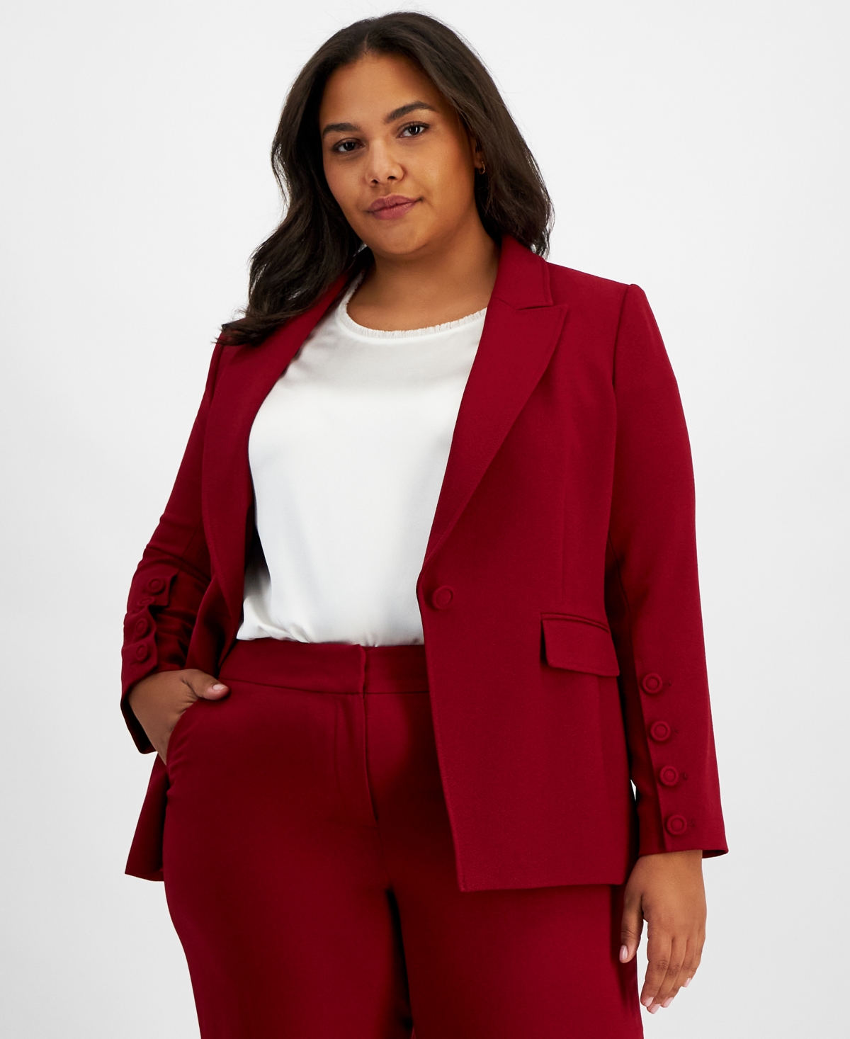 Tahari Asl Plus Size Long-sleeve One-button Blazer In Mulberry