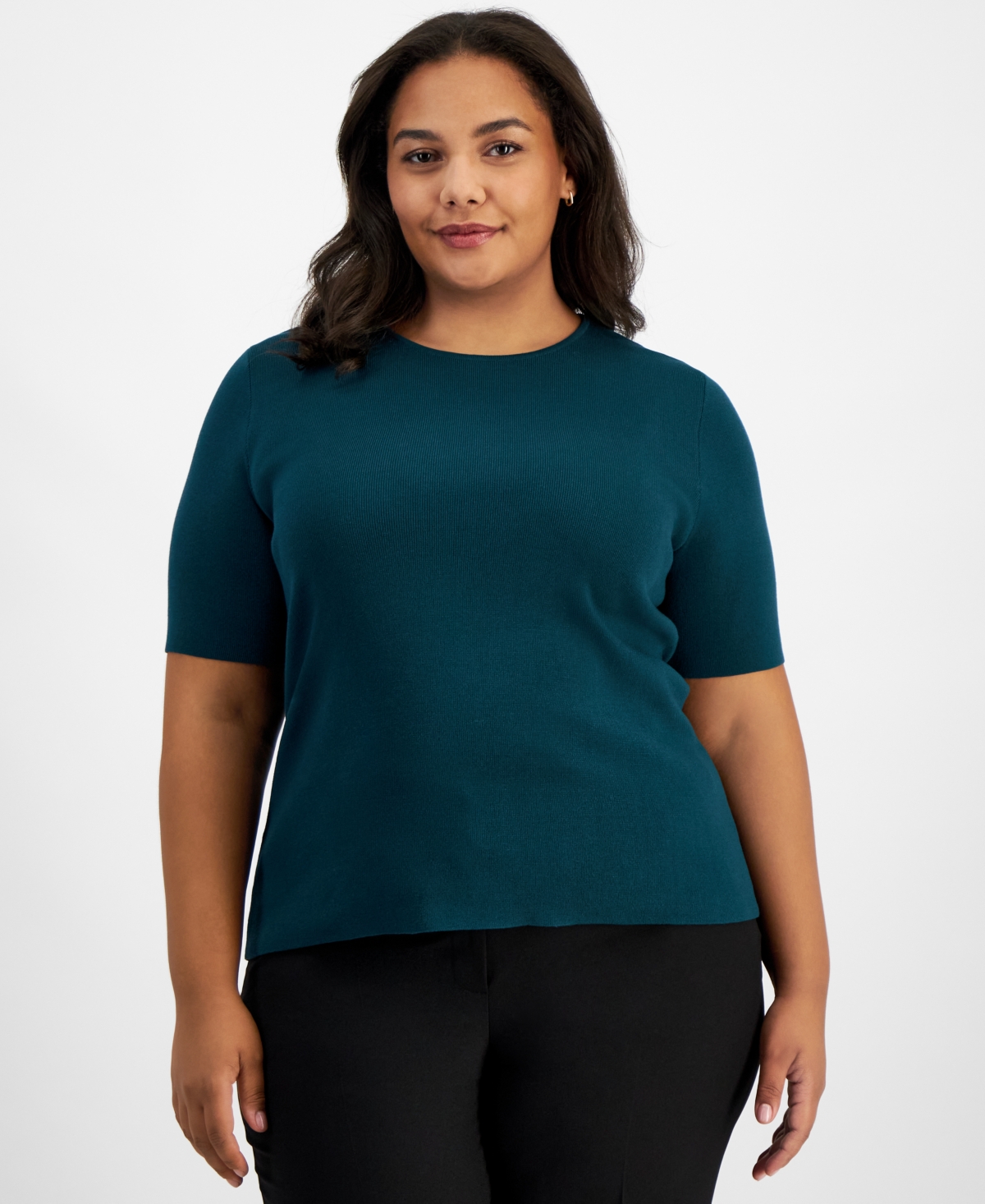 Plus Size Short-Sleeve Crewneck Sweater - Hunter
