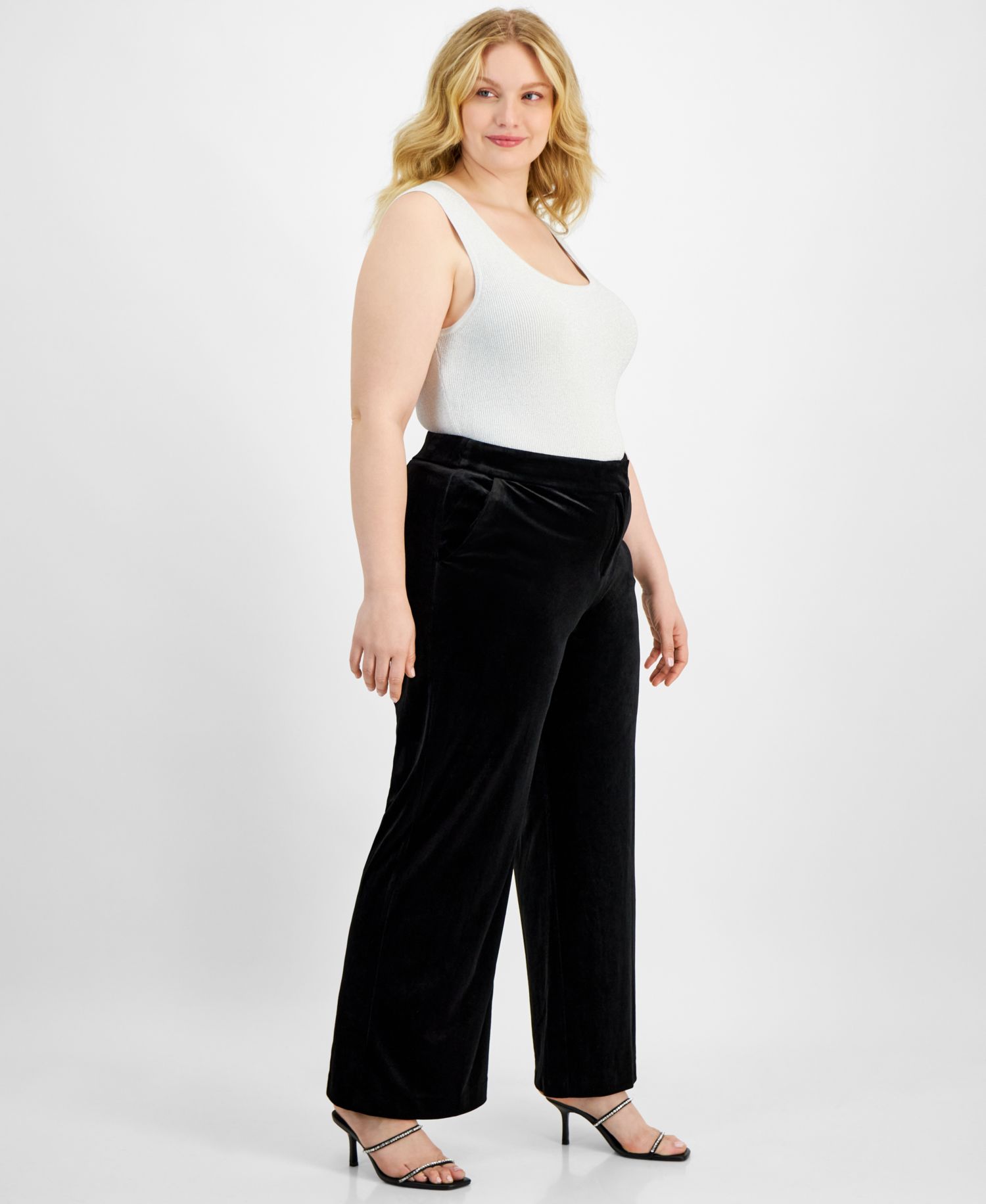 ASL Plus Size Velvet Mid-Rise Wide-Leg Pants