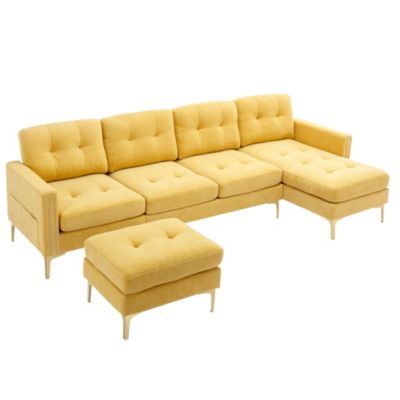  110" L-Shape Convertible Sectional Sofa with Ottoman