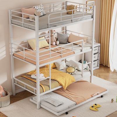 Twin Size Metal Triple Bunk Bed With Trundle