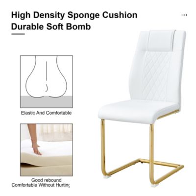 4 Modern Golden Leg Cushioned Chairs, White+PU