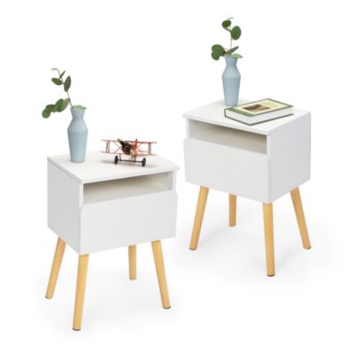 Streamdale Modern White Bedside Table with Drawers and Shelves