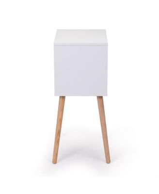  2-Drawer Nightstand with Solid Wood Legs