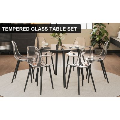 Glass Table & Chairs - Black Metal