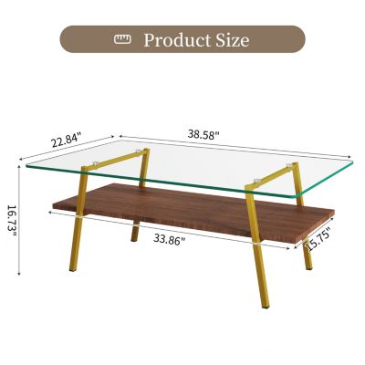 Transparent Glass Coffee Table, Gold Metal Legs