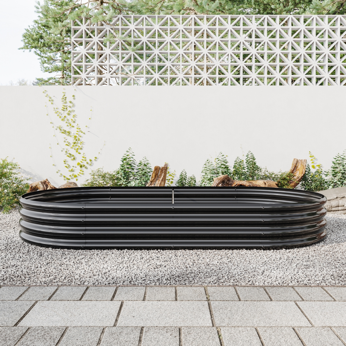 Large Metal Oval Raised Garden Bed - Black