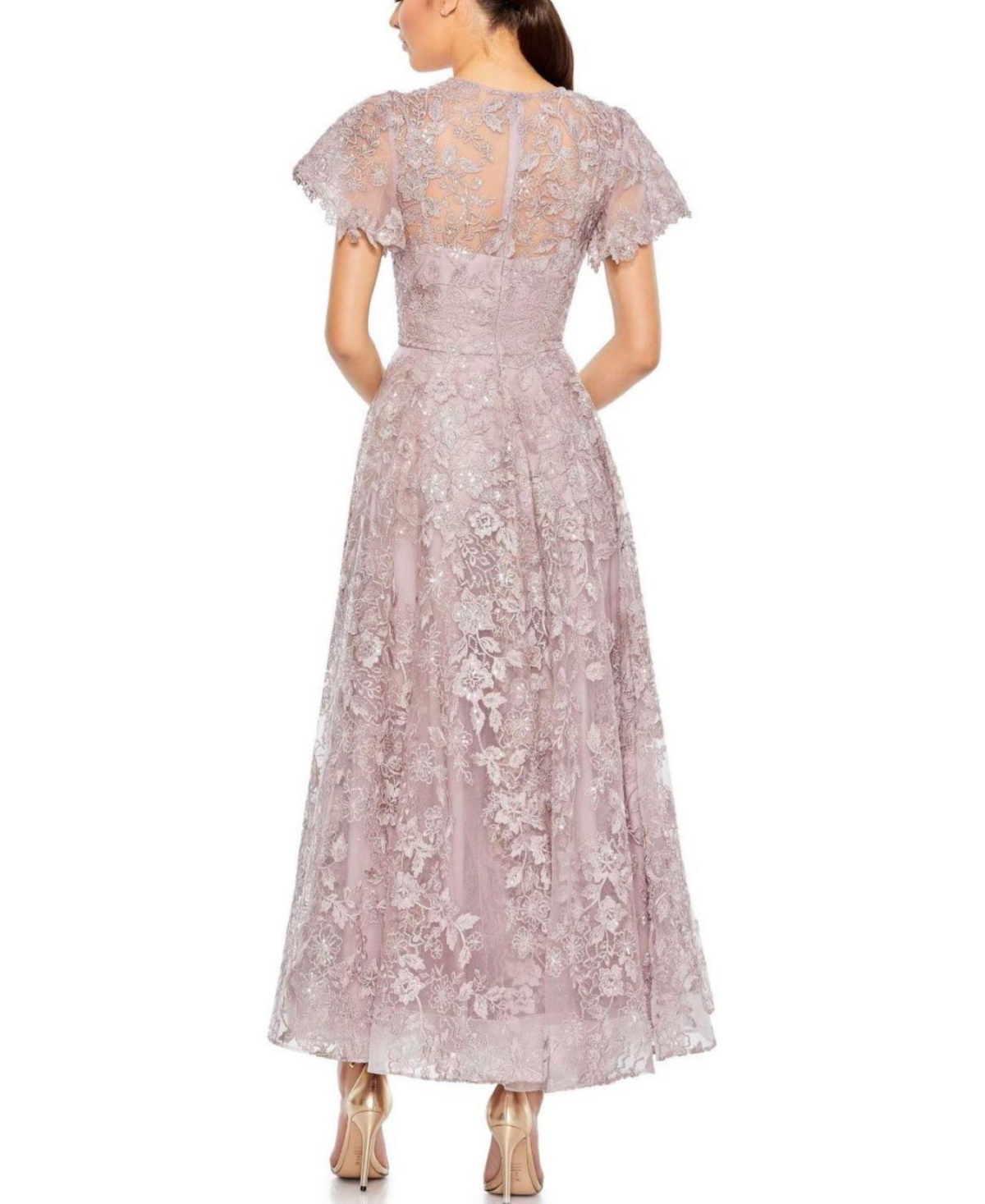 Mac Duggal Women's Embroidered High Neck Cap Sleeve A Line Gown