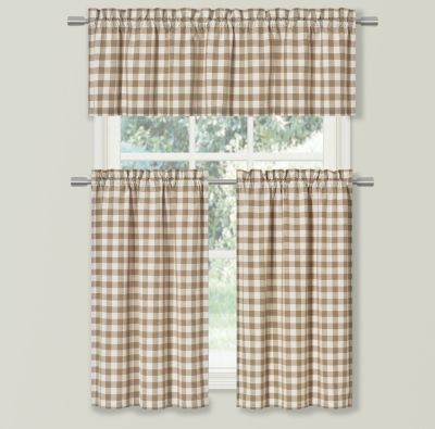 Country Farmhouse Plaid Checkered Gingham 3 Pc Kitchen Curtain Tier and Valance Set