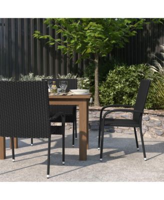 Set Of 4 Mathias Indoor/Outdoor Black Wicker Patio Chairs With Powder Coated Steel Frame, Comfortably Curved Back And Arms
