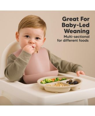 3-Pack Prep Suction Plates with Lids, 100% Silicone Baby Plates with Lid, BPA-Free Kids Divided Toddler Plates