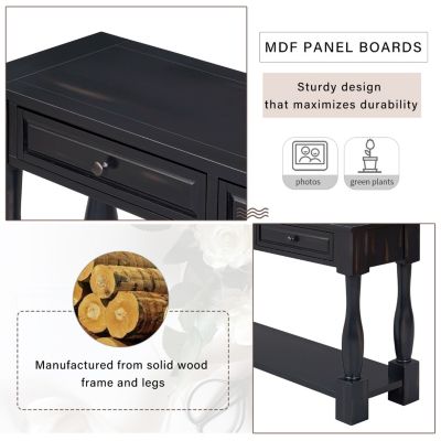 Streamdale 63" Long Navy Console Table with Drawers & Shelf