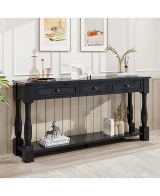 Streamdale 63" Long Navy Console Table with Drawers & Shelf