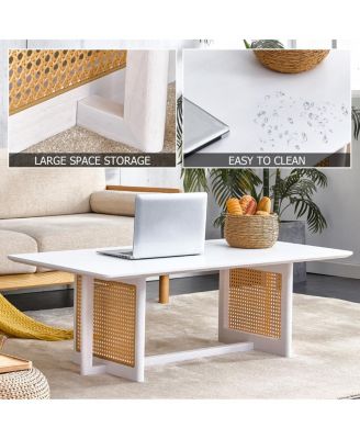 Solid Wood and Rattan Coffee Table Set