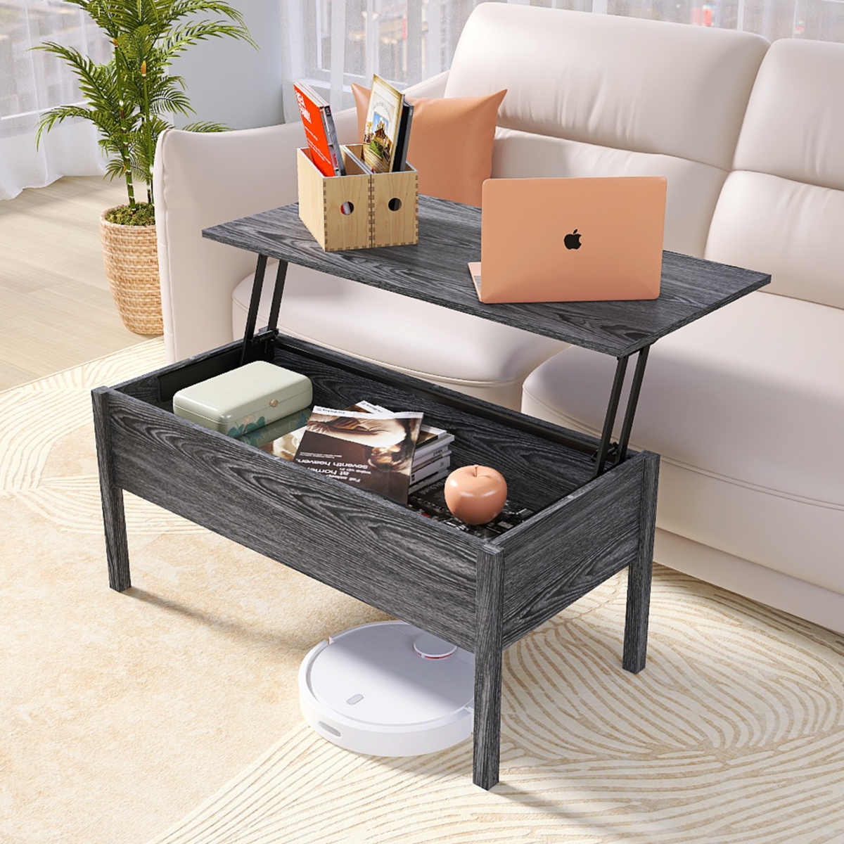 Streamdale Furniture Mdf Lift-Top Coffee Table with Storage For Living Room,DarkOak - Grey