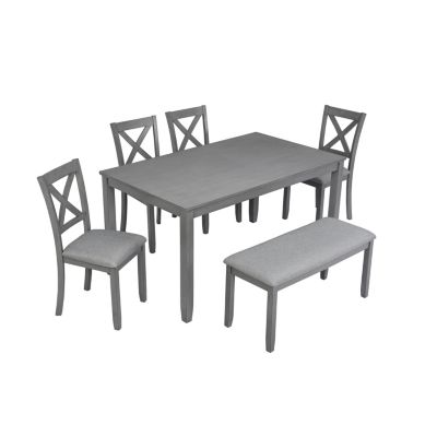 Rectangular Wooden Dining Table Set with Bench