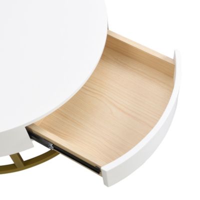Modern Round Lift-Top Coffee Table with Drawers (White & Black)