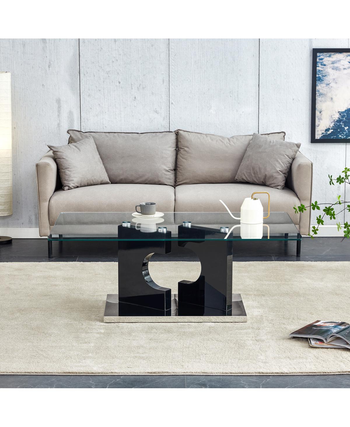 Streamdale Furniture Modern coffee table with tempered glass top andlegs - Black