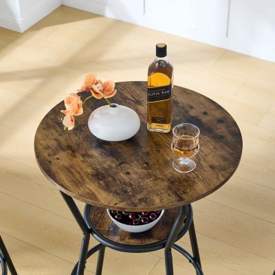 Streamdale Rustic Brown Bar Table Set with Upholstered Stool