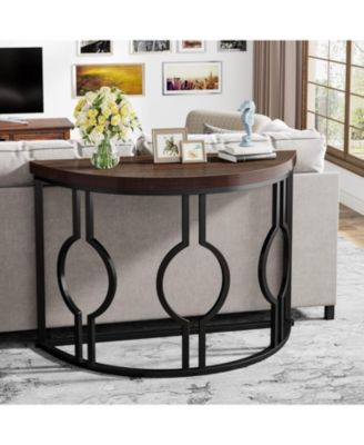Industrial Half-Moon Console Table with Geometric Base and 43-Inch Semi-Circle Top, Accent Sofa Table for Entryway, Hallway or Living Room