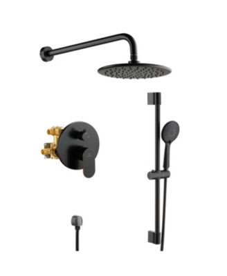 LUCKY ONE 9" Wall Mounted Rainfall Shower System Set with Hanheld Spray & Slide Bar, Brushed Gold
