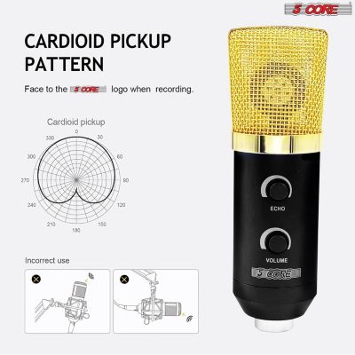 5Core Recording Microphone Podcast Bundle Professional Condenser Cardioid Mic Kit w Boom Arm - RM 7 BG