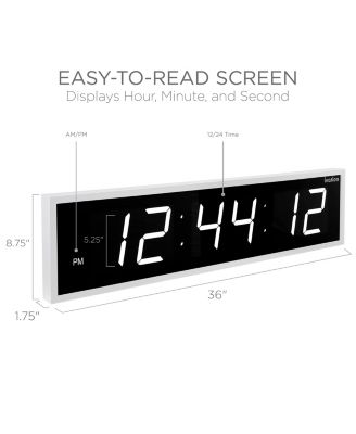 Large Digital Clock, 36" LED Wall Clock with Alarms, Timer & More