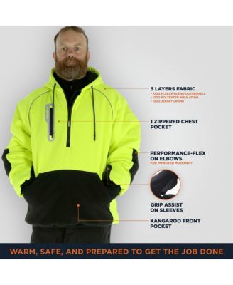 Men's HiVis PolarForce Pullover Sweatshirt - High Visibility Insulated Hoodie with Kangaroo Pocket