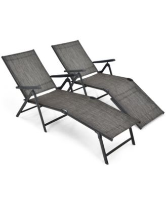 2 Pieces Foldable Chaise Lounge Chair with 2-Position Footrest