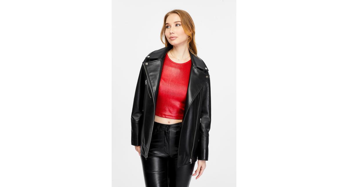 Furniq Uk Women's Genuine Leather Jacket,- Black
