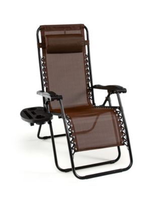 Outdoor Folding Zero Gravity Reclining Lounge Chair with Utility Tray