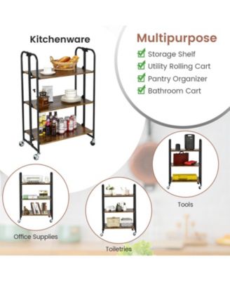 Foldable Rolling Cart with Storage Shelves for Kitchen-3-Tier