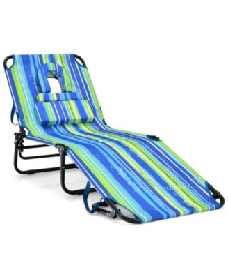 Beach Chaise Lounge Chair with Face Hole and Removable Pillow