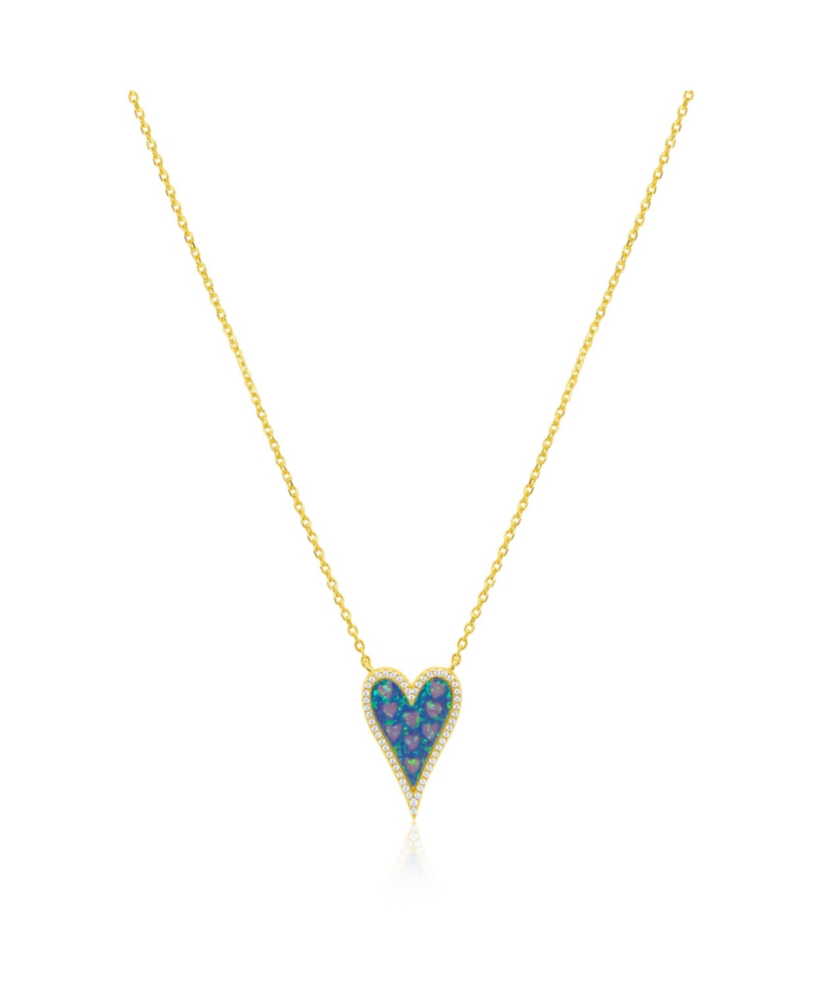 Yellow Gold Tone Created Opal and Cz Heart Necklace - Yellow