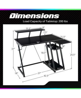 L-Shaped Gaming Desk with Outlets & USB Ports Monitor Shelf Headphone Hook
